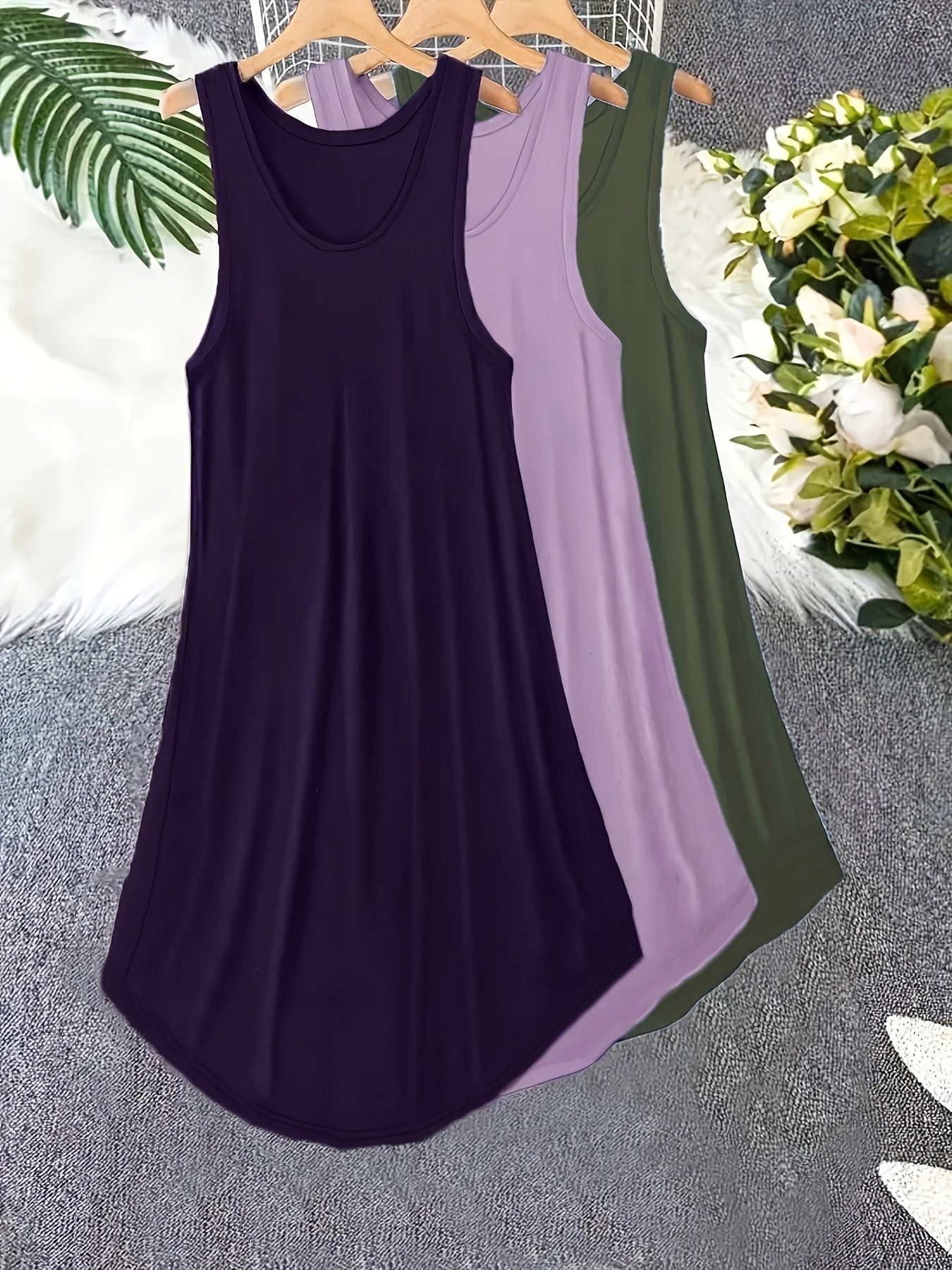 3-piece plus size sleeveless casual sleep dress set for women in spring/summer collection with round neck tank nightgowns