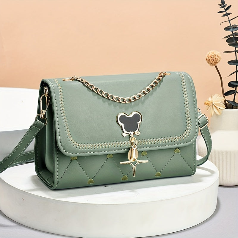 Women's Embroidered Fashion Crossbody Bag with Chain Decor.