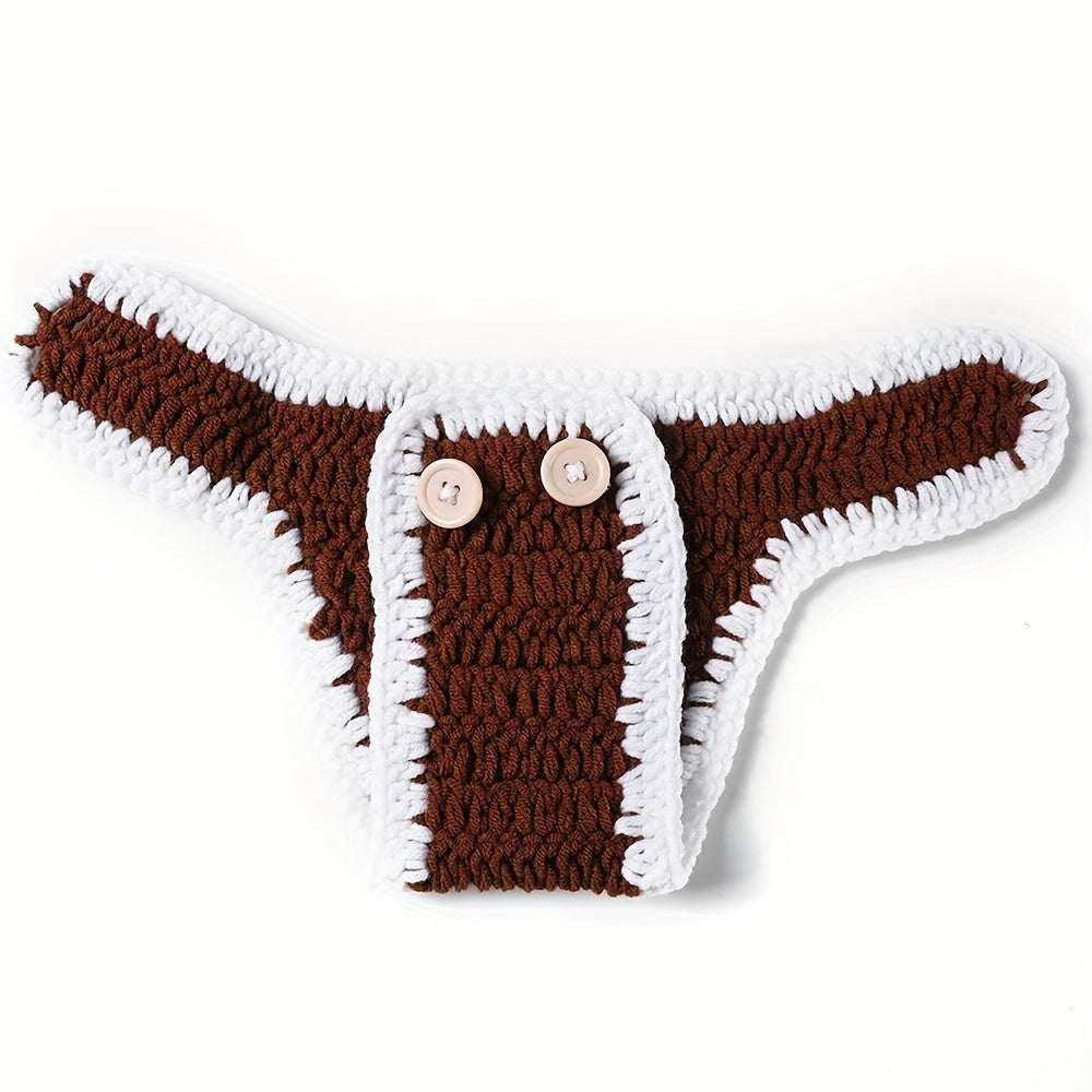 Crochet Football Photo Prop Outfit Set for Newborns - 3-Piece Knitted Costume perfect for 0-3 Years, made of Polyester for a memorable keepsake.