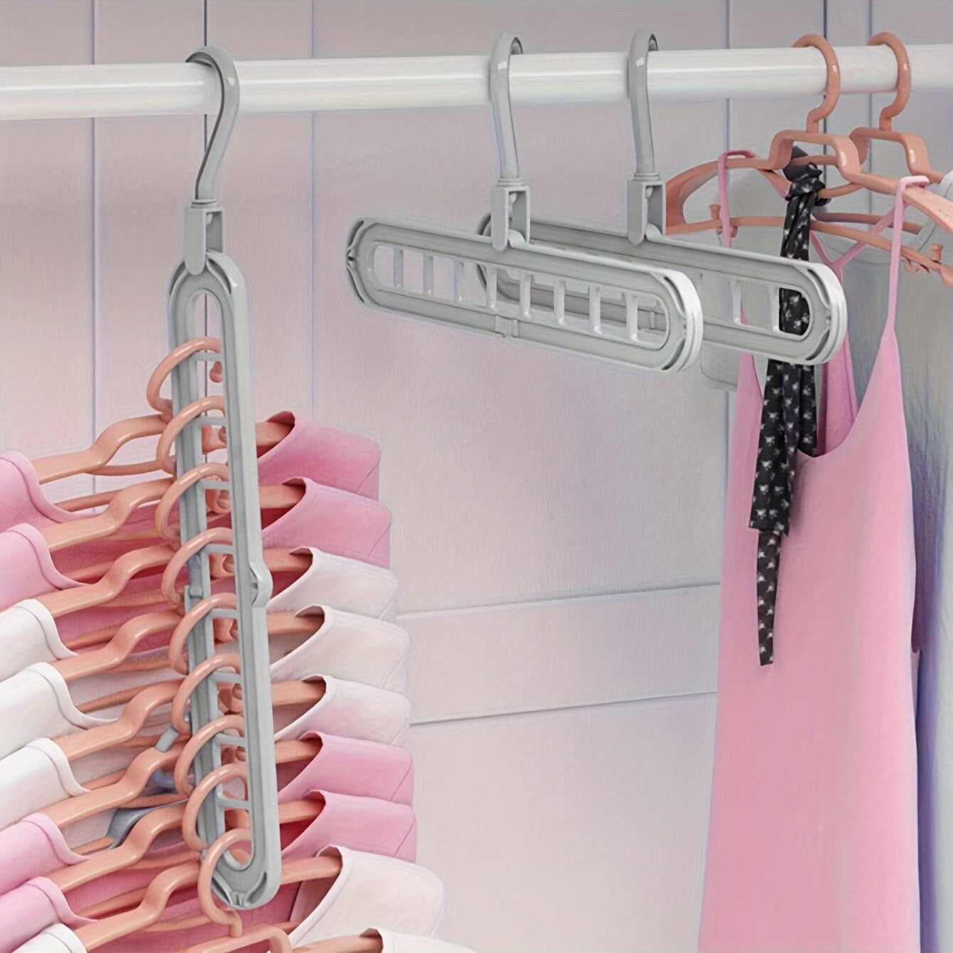 Foldable Heavy Duty Clothes Drying Rack with 3 Hanging 9-hole Hangers - Space Saving Organizer for Bedroom, Closet, Wardrobe, Home, Dorm