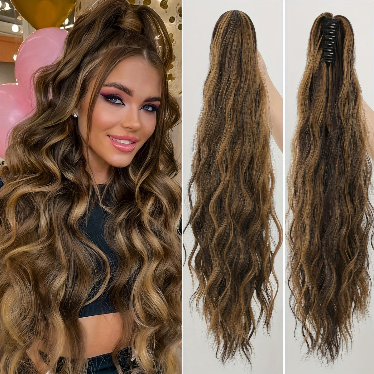 YUSULAXI Women's 24-Inch Long Wavy Drawstring Ponytail Extension made of synthetic high temperature fiber for daily use.