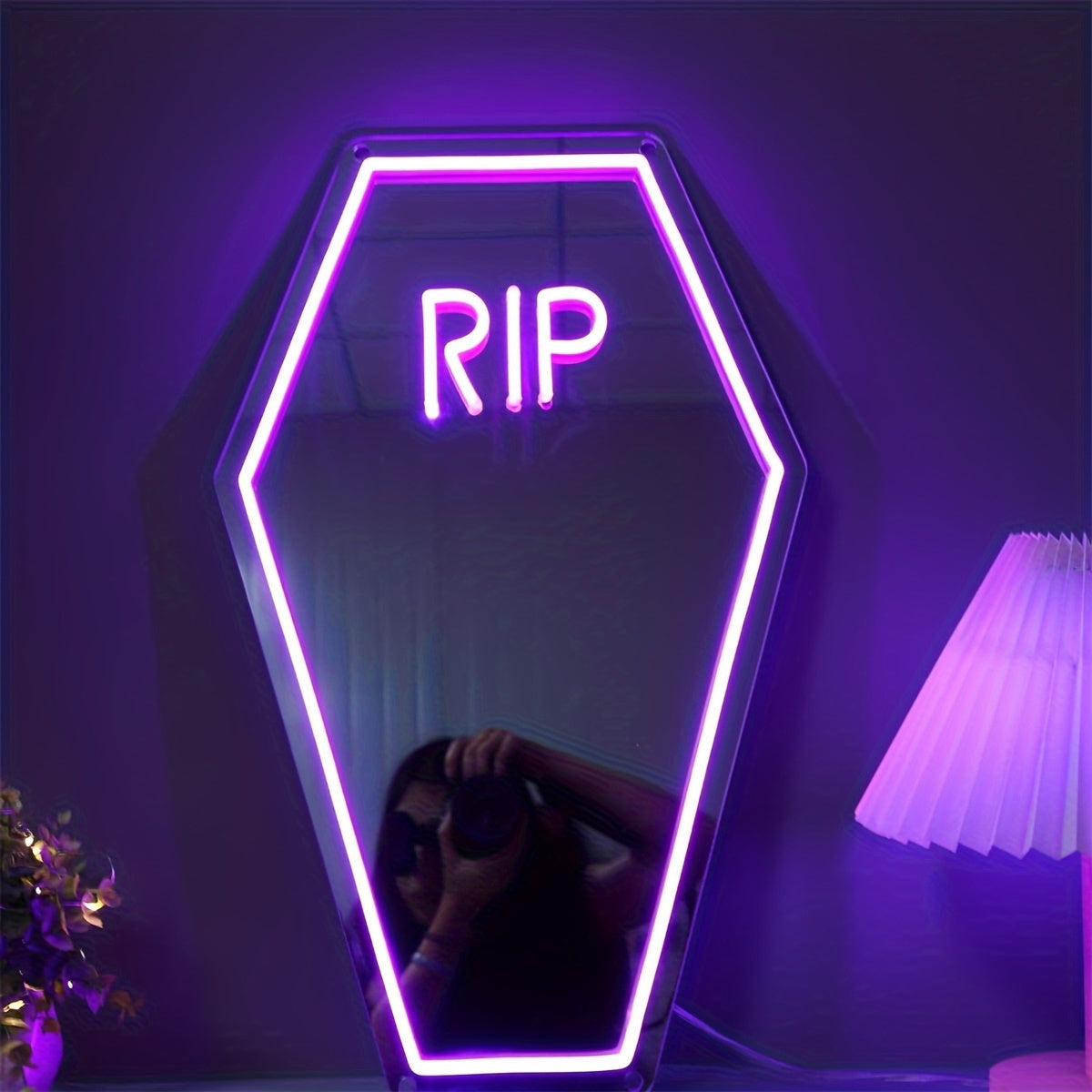 Neon Sign Mirror - Wall Mountable, USB Powered, Multi-Purpose Home Decor, Rest in Peace