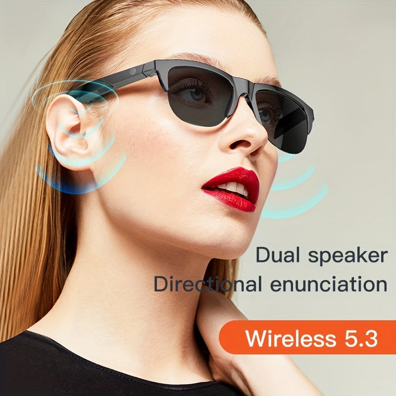 Очки Koipsse Smart Wireless V5.3 с многофункциональными возможностями, качественным звуком HIFI, HD-линзами, длительным временем работы от батареи и защитой от УФ-излучения. Подходят для активного отдыха на улице и оснащены