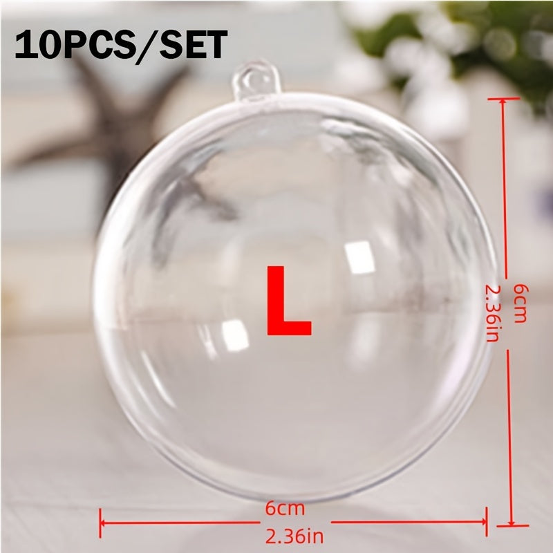 10 Clear plastic round ball Christmas tree decorations for party, wedding, and home decor.