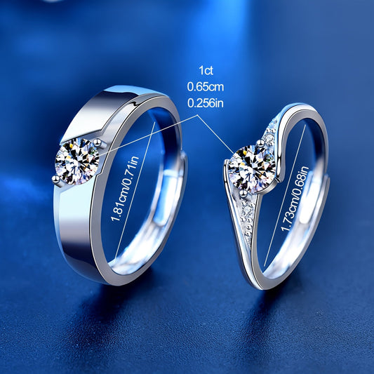 925 Sterling Silver Promise Rings Set with 0.5 Carat Moissanite, Elegant and Luxurious, Ideal for Engagement, Wedding, Anniversary, Valentine's Day, or Any Occasion