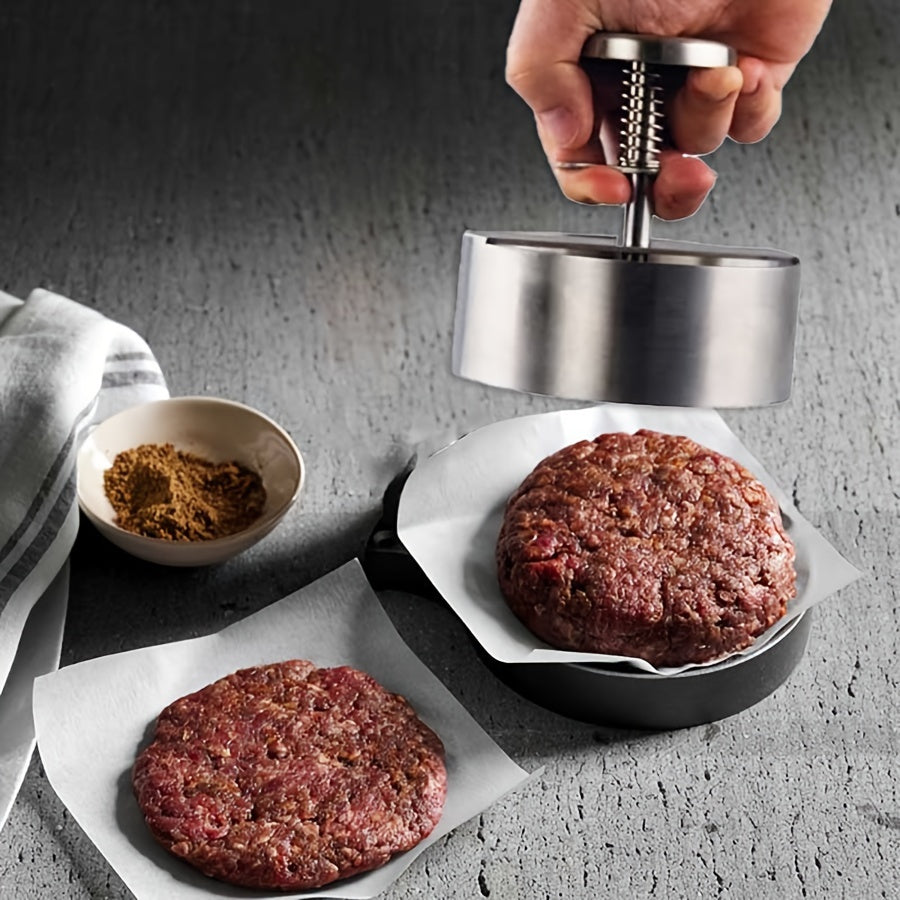 Stainless Steel Hamburger Meat Press with Round Push Design - Perfect for Making Beef, Vegetables, and Burgers in the Kitchen