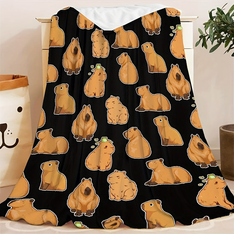 Soft flannel blanket featuring cute capybaras, perfect as a gift for animal lovers. Ideal for cozying up on the couch, in the bedroom, or while camping or traveling. Suitable for use in the office as well.