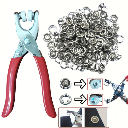 200 Metal Sewing Buttons + 1 Button Tightening Pliers Set - Easy DIY Clothing Installation Kit for Safe Fastening - Ideal for Making, Sewing, and Repairing.