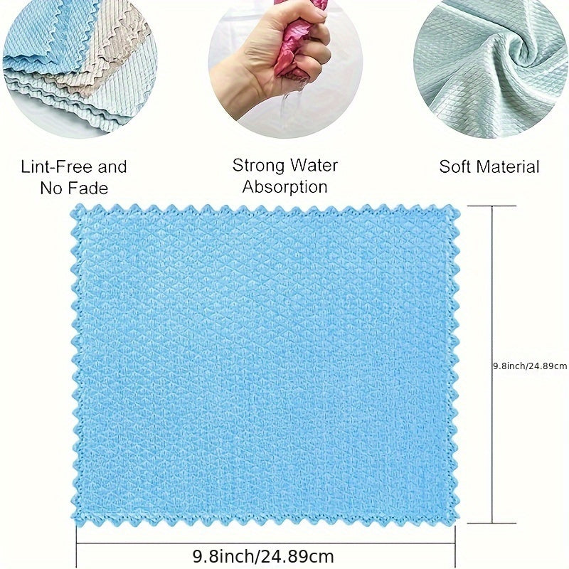 Fish Scale Glass Wiping Cloth - Pack of 5 or 10, Multipurpose Household Cleaning Cloth for Stains Removal, Dishwashing, and Window Wiping. No Trace Towel with Superior Cleaning Power - Essential Cleaning Supplies and Tool