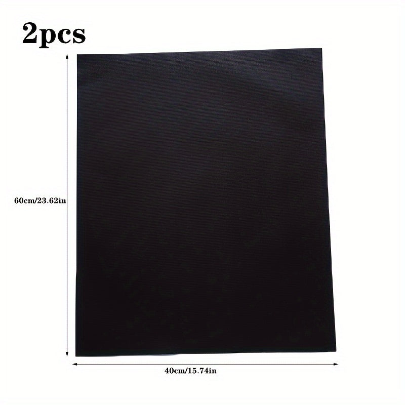 Two Teflon BBQ grill mats: High temp resistant, non-stick, easy to clean, reusable for outdoor cooking.