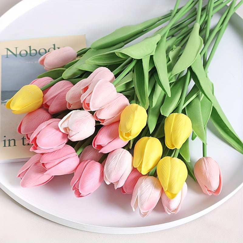 10 Artificial tulip flowers for DIY bridal bouquets, home decoration, and indoor/outdoor display.