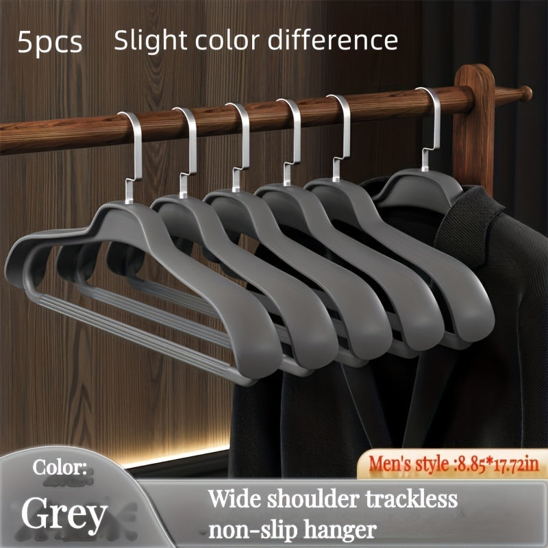 5 WongGirlWear non-slip coat hangers designed for men's suits and coats, made of durable grey PP material. Ideal for home and wardrobe use.