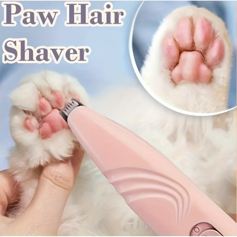 Cordless electric pet grooming scissors for trimming hair around paws, eyes, ears, face, and buttocks with low noise.