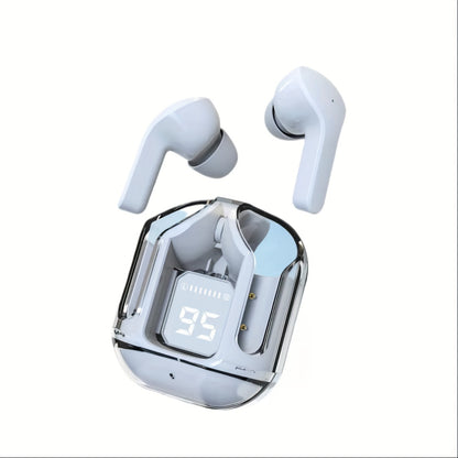 Compact and convenient transparent case wireless mini earbuds with LED display for on-the-go use.