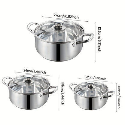 1 Set of 304 Stainless Steel Soup Pot with Lid, Heavy-duty Construction, Even and Fast Heating, Durable Double-layer Bottom, Versatile and Highly Heat Retentive, Suitable for Home, Restaurant, Hotel, Camping, Party Use