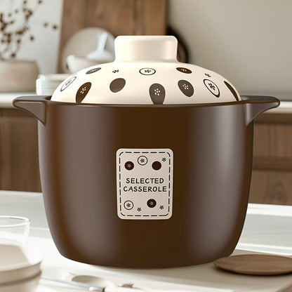 Elegant Brown Ceramic Stockpot - 4600ml Capacity, Thickened Design, High Aesthetic Value - Compatible with Induction Cooktops - Ideal for Soups, Stews, and More - Premium Kitchen Cookware