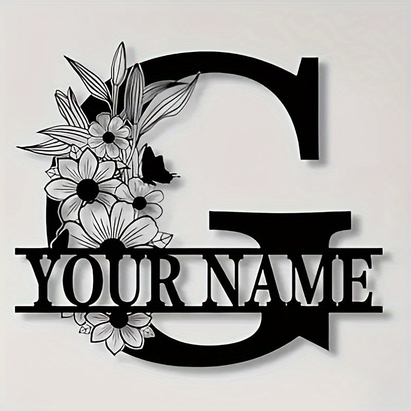 Unique Housewarming Gift - Personalized Home & Front Door Decor - Custom Metal Family Name Sign with Floral Design