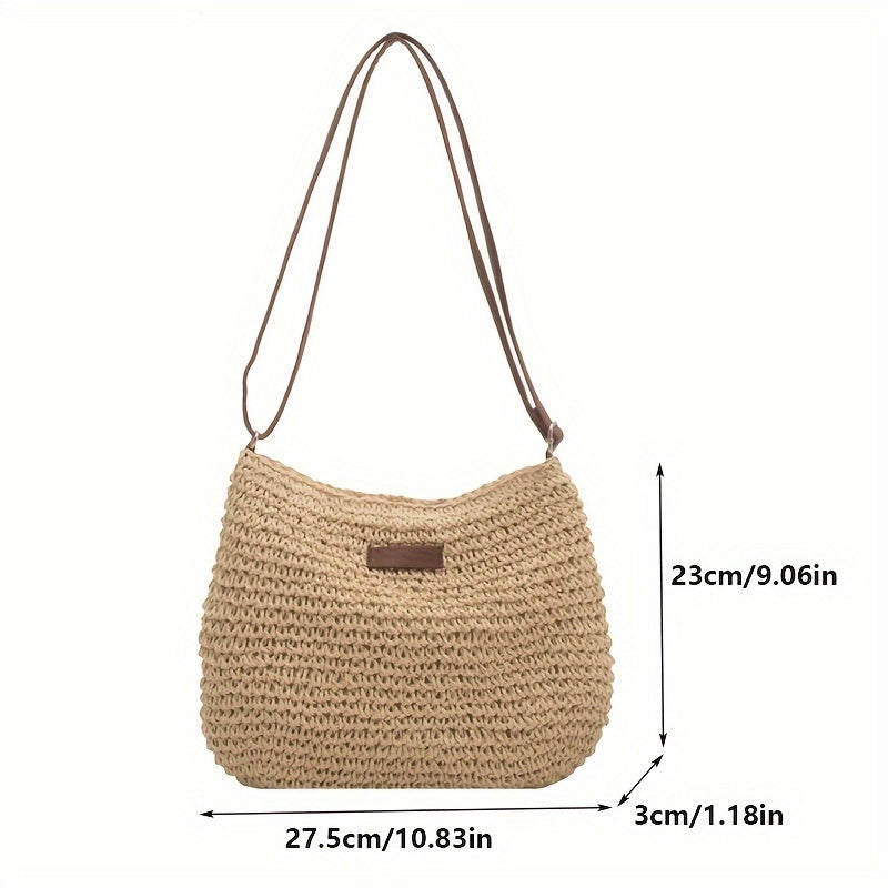 Handmade rattan crossbody bag for women, woven straw shoulder bag for summer.