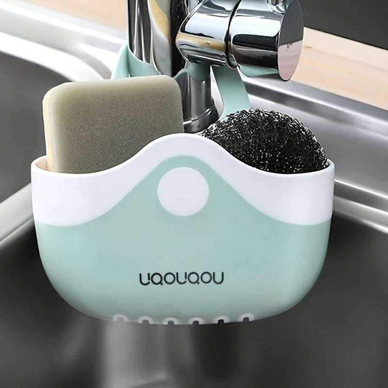 Modern Plastic Sink Caddy Sponge Holder with Drainage for Kitchen Sink - Organize Sponges, Scrubbers, and Cleaning Tools - Easy to Install Storage Basket for Sink