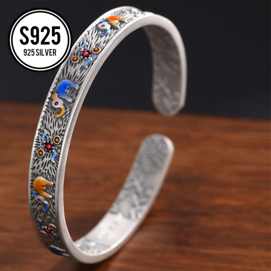 Vintage style ethnic elephant bracelet crafted from 925 sterling silver, a fashionable and versatile gift for women. Perfect for Valentine's Day or Mother's Day.