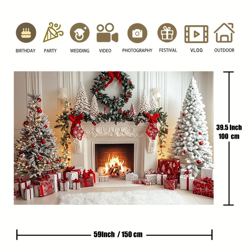 Glam up your Christmas fireplace with our 1-piece polyester backdrop, no need for electricity! Perfect for holiday and New Year's celebrations, winter festivities, and photo sessions.