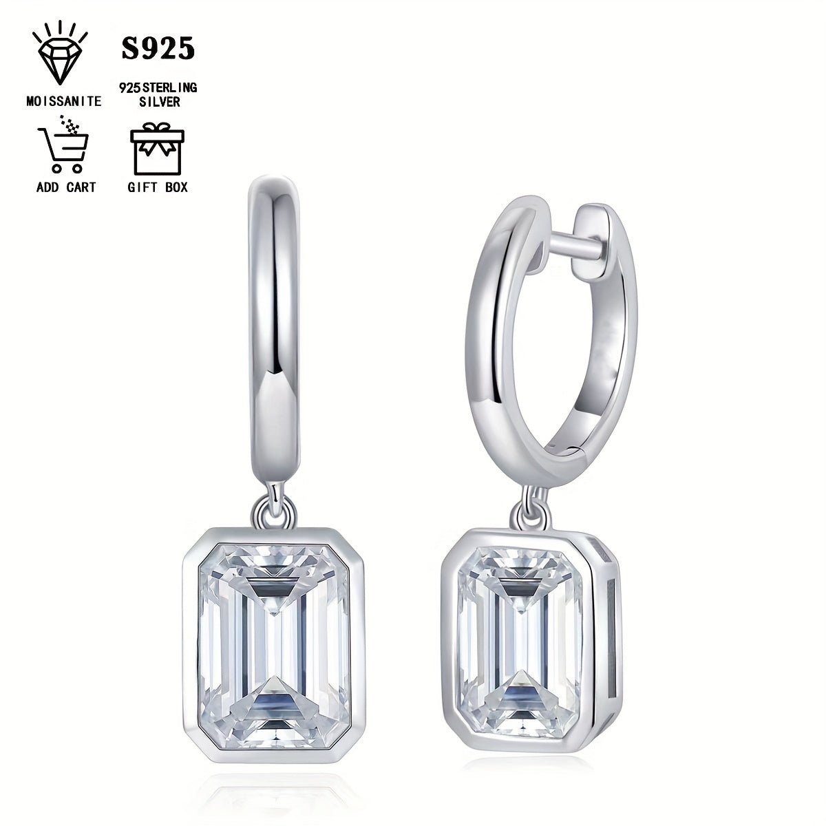 Elevate your style with these exquisite Rectangular Stud Earrings made from S925 Sterling Silver, featuring stunning 1.6ct Moissanite stones. Hypoallergenic and designed in a Bohemian Luxurious Style, these earrings are perfect for Fashionable Daily Wear