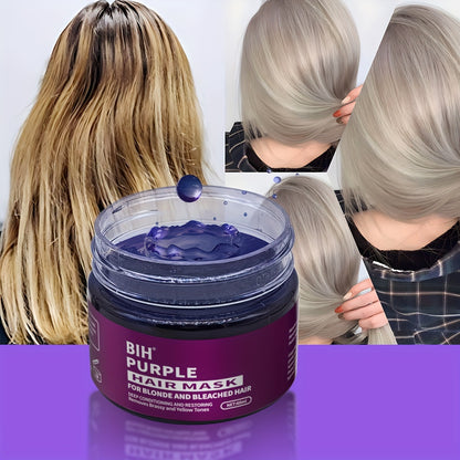 BHI Purple Hair Mask brightens and tones blonde to platinum hair by neutralizing yellow tones.