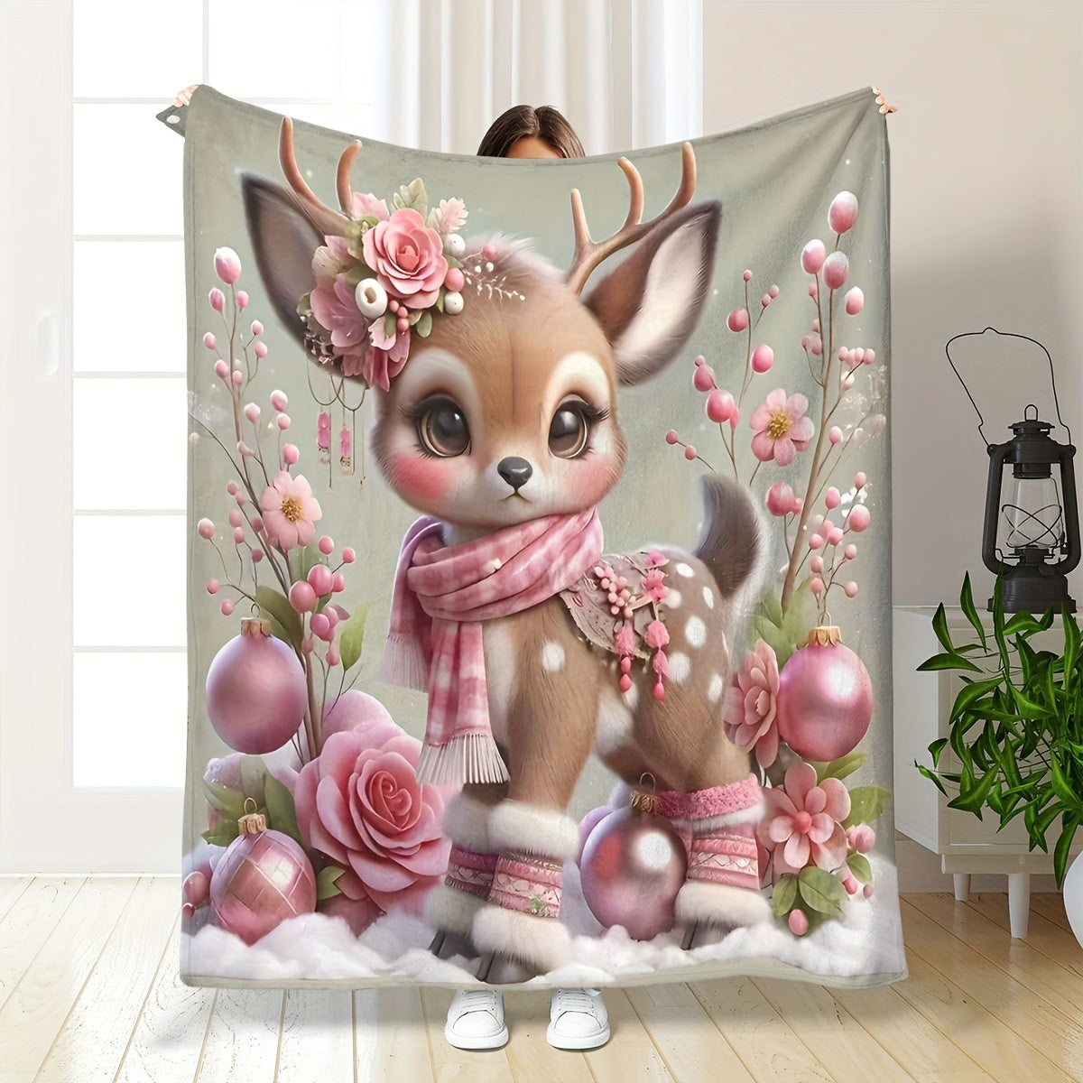 Soft and lightweight deer print flannel throw blanket, perfect for bed, travel, camping, living room, office, sofa, or chair. Provides all-season comfort and a cozy, cute touch to any room.