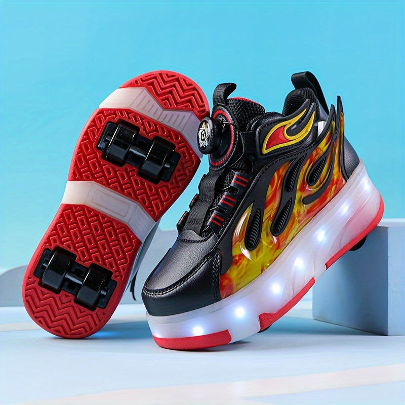 2024 Unisex Kids LED Roller Skates with Dual Wheels, Retractable, Abrasion Resistant, for Ages 14 and Under, All-Season Outdoor Roller Skating Shoes.