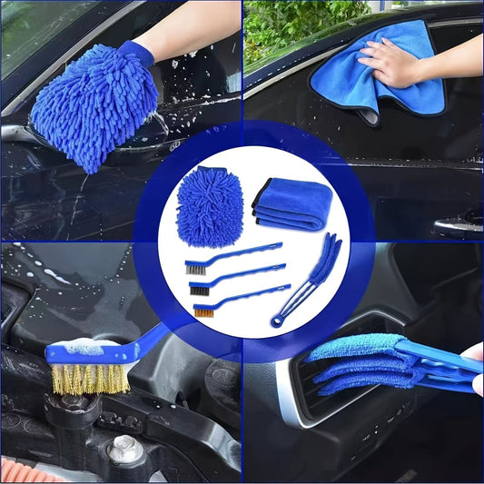 Car Polishing Sponge Pad Kit with 21 pieces, including Car Cleaning Tool Kit, Car Washing Cleaning Brush, Car Beauty Detail Brush, Car Washing Gloves, Car Polishing Pad, Car Steel Wire Brush, Cleaning Towel, and Car Cleaning Set Tools. This product does