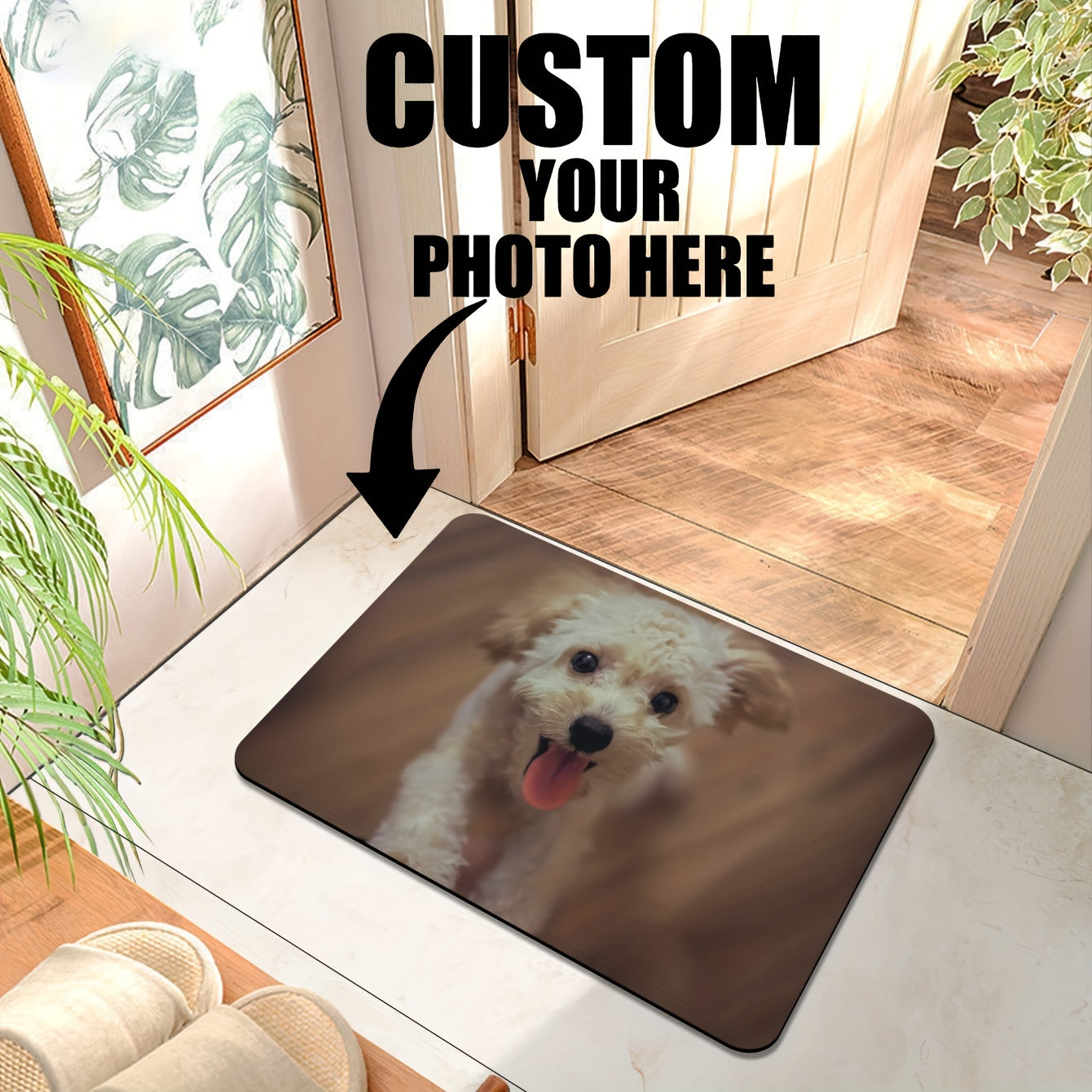 [Most Loved] Personalized Photo Door Mat, Customized Welcome Mat with Family Name, 100% Polyester - Hand Wash Only