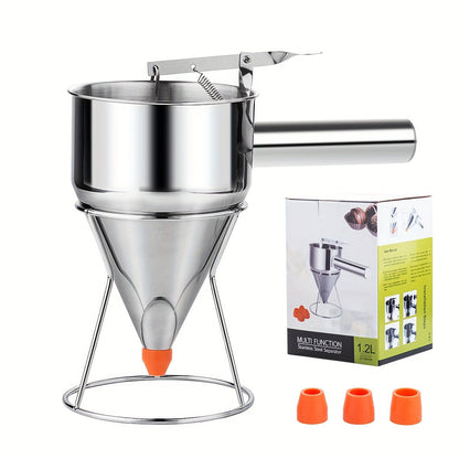 [Top Pick] Stainless Steel Pancake Batter Dispenser with 4 Caliber Funnel Cake Dispenser and Stand - Perfect for Pancakes, Cupcakes, and Baked Goods