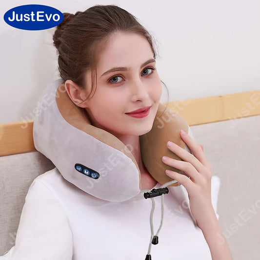 JustEvo U-Shaped Electric Neck Massager - USB rechargeable with memory foam for relaxation at home, office, or while traveling