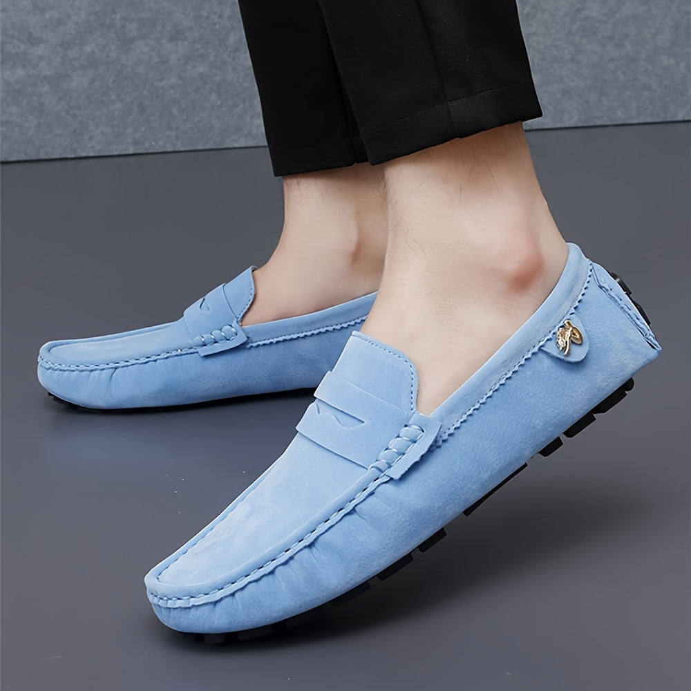 Microfiber loafers with solid color, rubber sole, and polyurethane insole for all-season comfort in casual, party, and wedding activities.