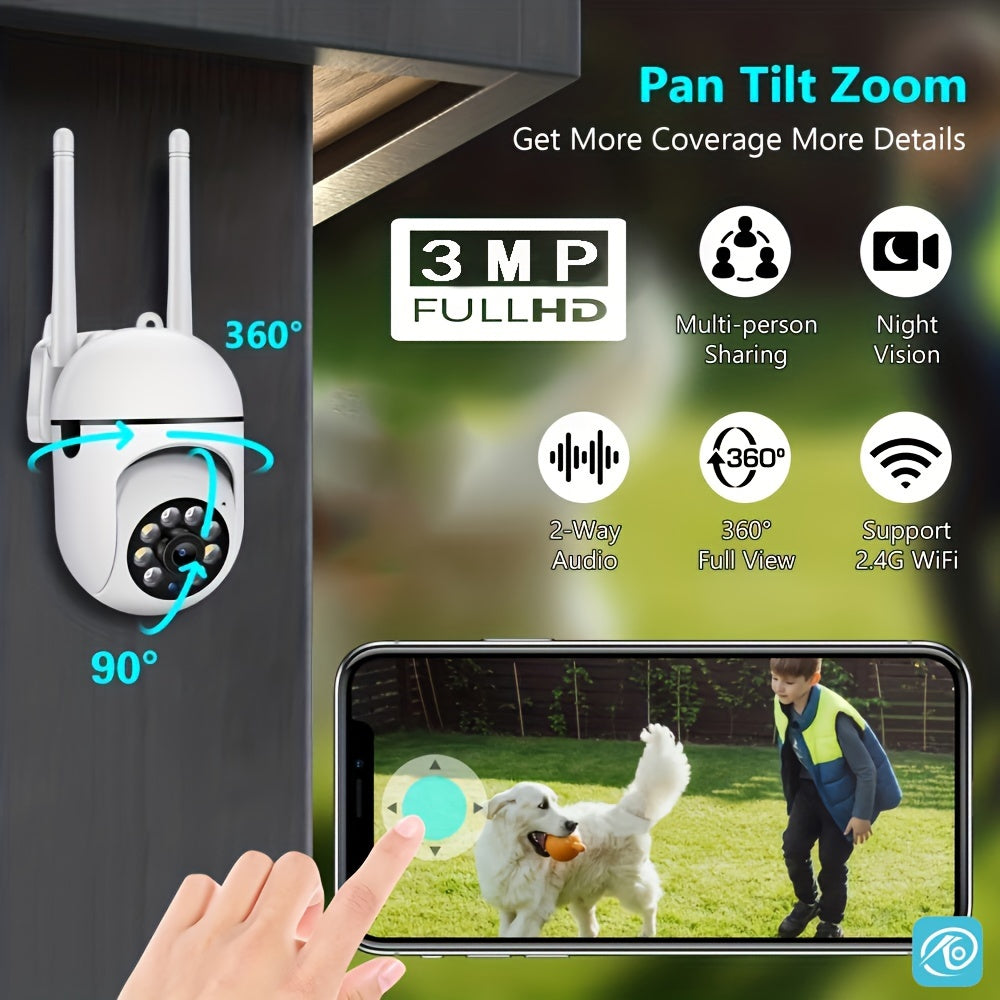 Introducing the Smart WiFi Security Camera - Experience crystal-clear 1440P HD video, PTZ with Auto-Tracking, Day/Night Vision, and Motion Detection Alert. Perfect for indoor/outdoor use, this camera is equipped with 2.4GHz Wi-Fi connectivity and a Smart