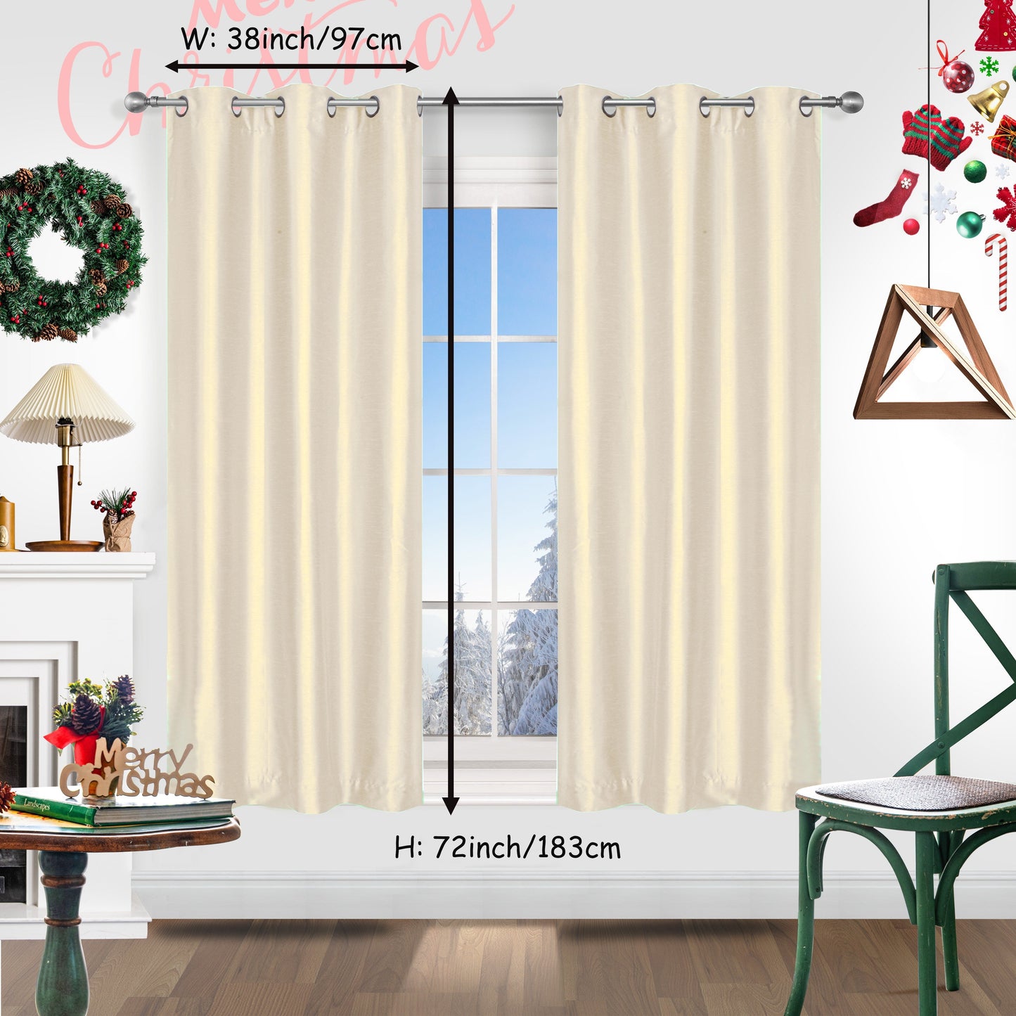 Add a festive touch to your space with 2 pieces of red Christmas curtains. These curtains are made of faux silk with a grommet top design, providing both style and functionality. Perfect for living rooms, bedrooms, offices, kitchens, and studies, these