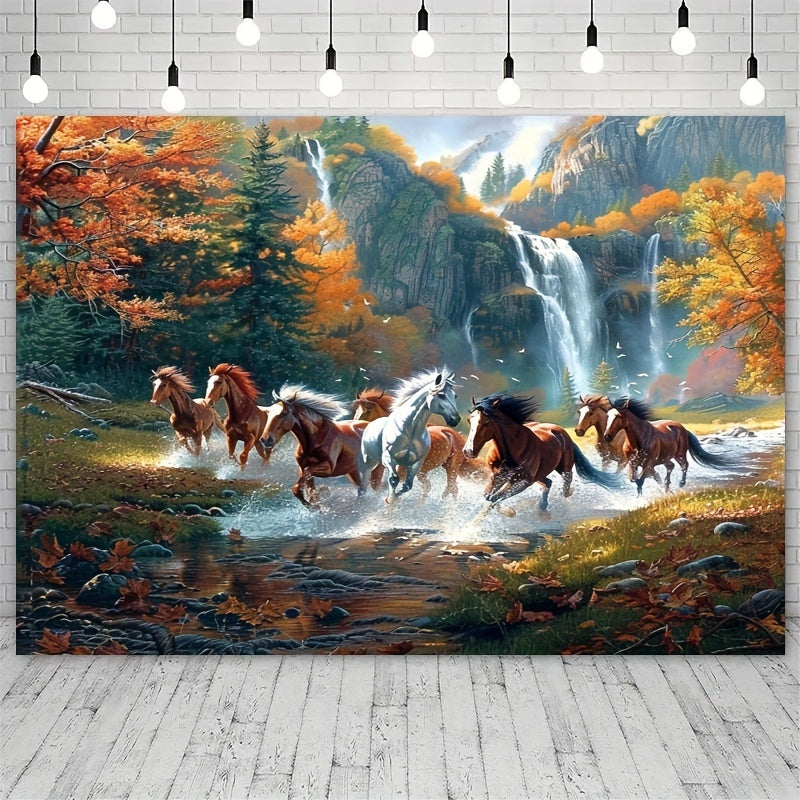 Polyester horse-themed wall backdrop for various occasions, no electricity required. Ideal for classrooms, libraries, photo booths, studios, and celebrations.