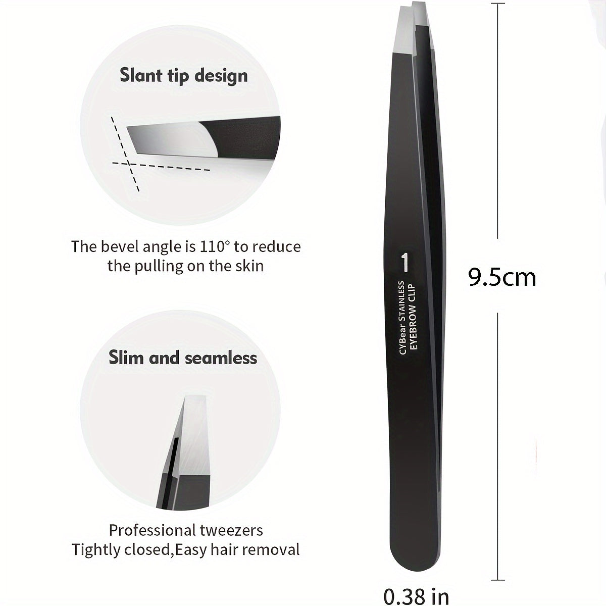 CYbearEyebrow Slant Tweezer, Handmade Professional Stainless Steel Hair Removal Tool for Eyebrows and Facial Hair