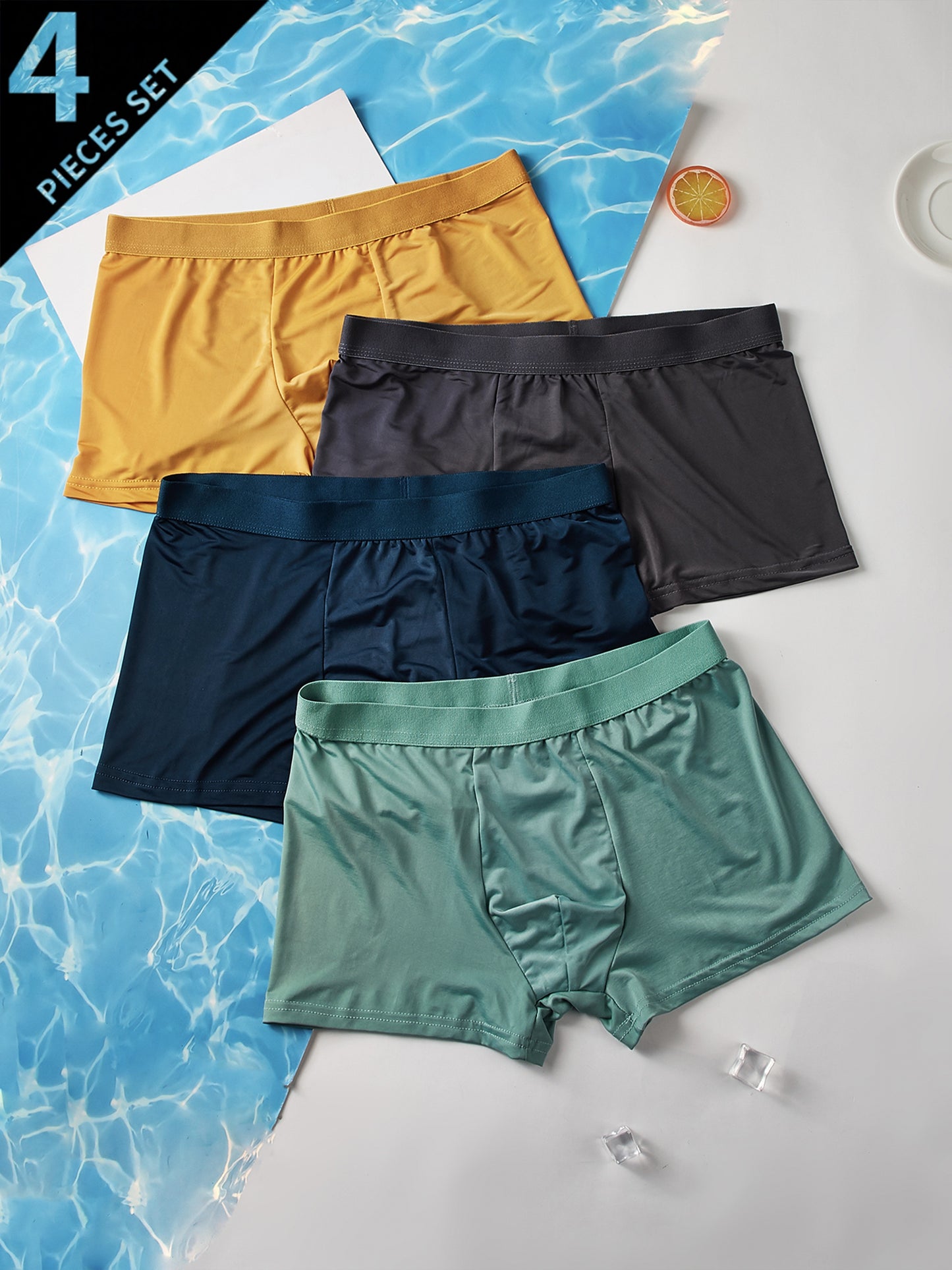 4 men's silk boxer shorts that are cool and breathable.