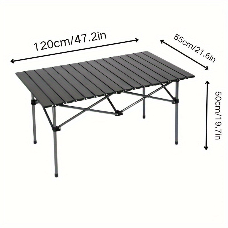 Carbon steel outdoor folding table with storage bag for easy carrying and quick installation, ideal for camping, fishing, parties, barbecues, and garden use.