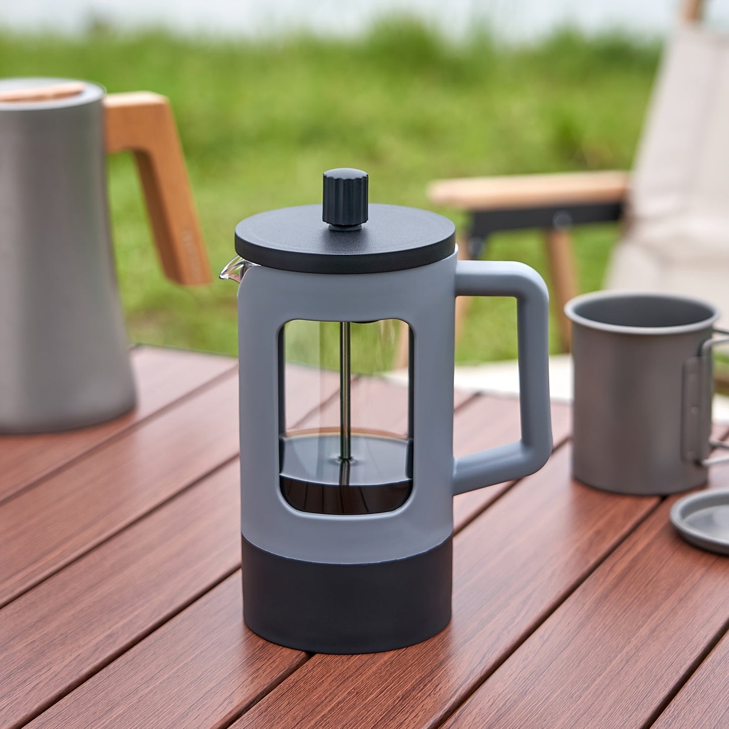 Introducing the French Press Coffee Maker available in three sizes - 350ml, 600ml, and 1L. This modern style coffee maker is constructed with durable glass and stainless steel, featuring a manual operation for a customizable brewing experience. Complete