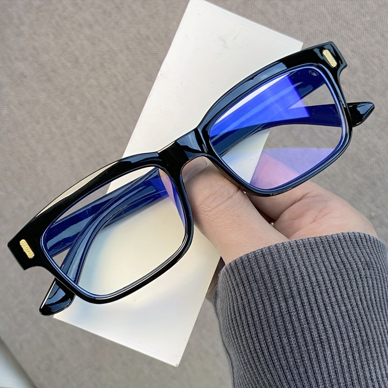 Blue light blocking glasses available for both men and women to reduce eye strain from screens, with a clear lens.