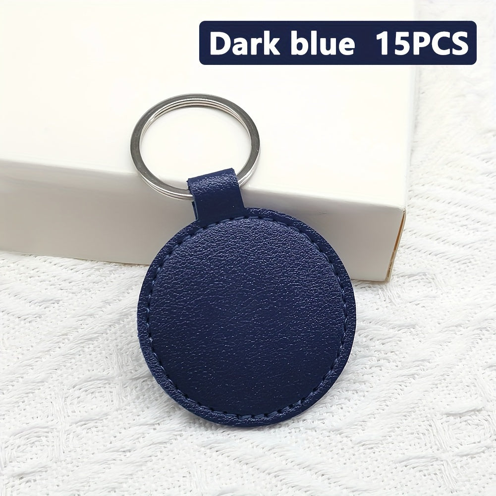 Craft your own leather keychains with this DIY kit containing 15/20 pieces. The round keychains are suitable for both men and women and come with PU leather blanks, key rings, and laser-engraved designs. Perfect for creating personalized holiday gifts or