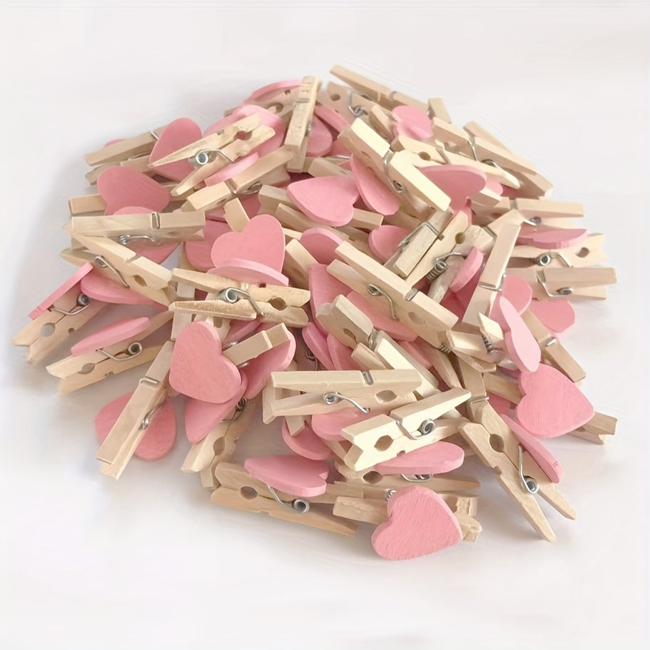 25 Red Heart Love Wooden Clothes Pegs for Home, Wedding, and Party decor, ideal for DIY crafts and banner making.