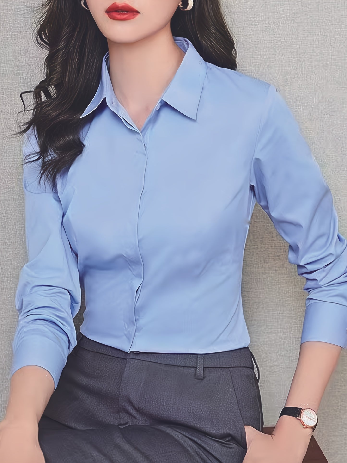 Women's white long sleeve shirt - perfect for career interviews and work; versatile for spring and autumn fashion.