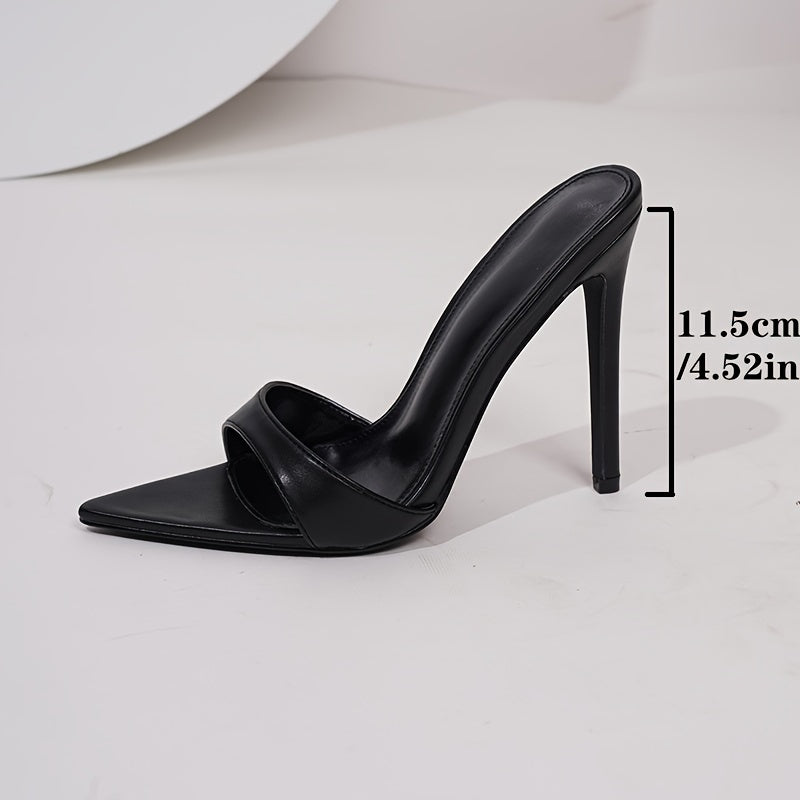 Solid color high heels with point toe and slip-on style for women.