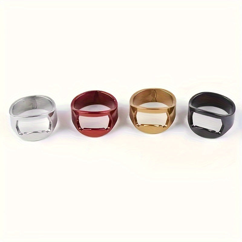 Set of 5 stainless steel ring bottle openers for bar use, no power needed, perfect for various holidays