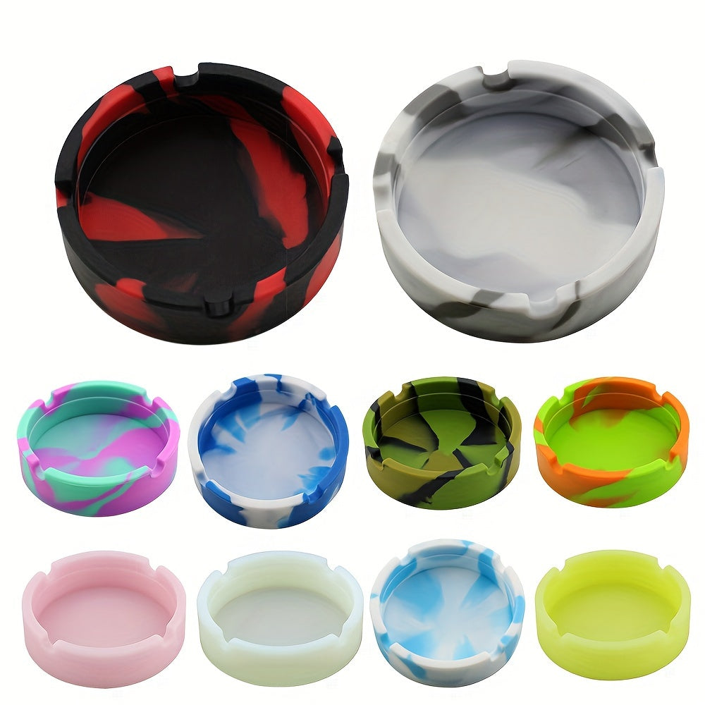 Round silicone ashtray for home or office use, suitable as a gift.