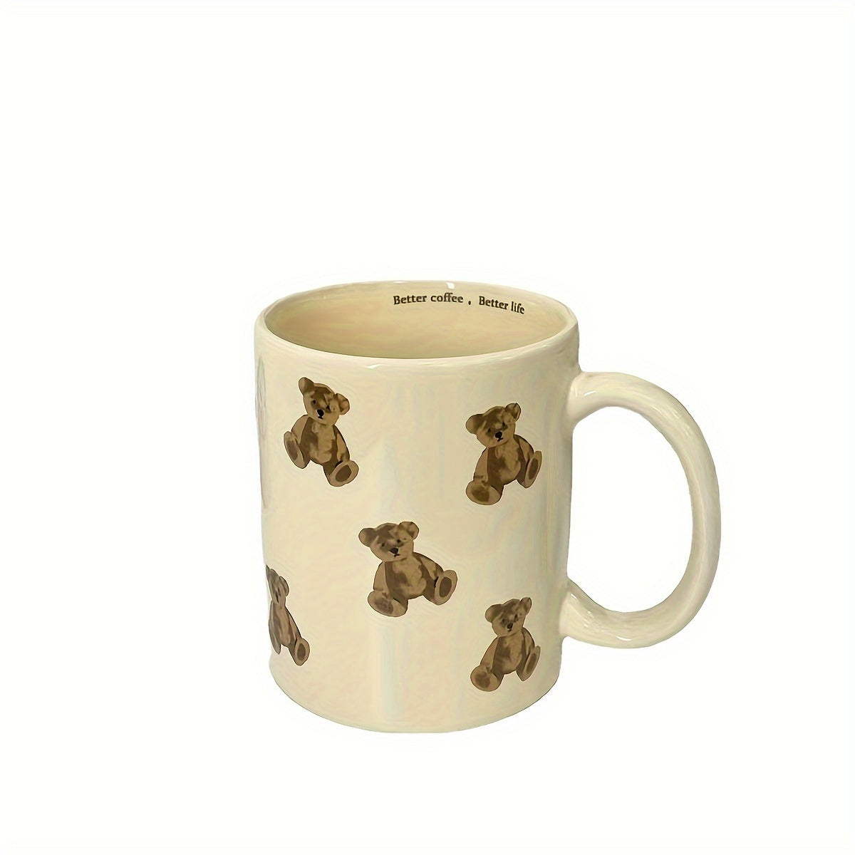 Large vintage cream bear ceramic mug, dishwasher safe, perfect for couples and breakfast.