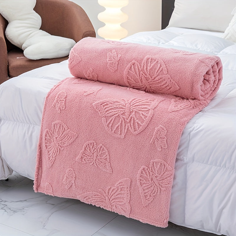 Soft and cozy fleece throw blanket with a French-style floral jacquard design. This all-season hypoallergenic nap blanket is perfect for the couch, bed, or office in a beautiful pink color.